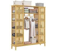Armoire penderie en bambou - HOMCOM - 2 portes coulissantes - étagères et tringle - pour la chambre - 145 x 35 x 165 cm