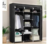 Armoire Penderie en Tissu Imperméable Anti-poussière Noir - OUI - Grande Capacité et Cadre en Métal