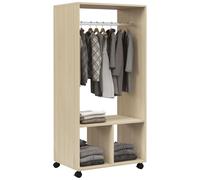 HOMCOM Armoire penderie étagère 2 niches 4 roulettes pivotantes 60x40x128 cm Bois naturel