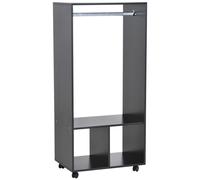 Armoire penderie étagère 2 niches penderie 4 roulettes pivotantes dim. 60L x 40l x 128H cm noir