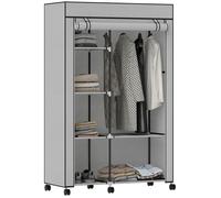 Armoire penderie - HOMCOM - 6 roulettes - tringle à vêtements, étagères ouvertes - acier et tissu non tissé - 103x43x162,5cm - gris