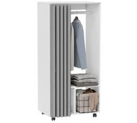 Armoire penderie - HOMCOM - avec rideau, 4 roulettes, tringle de suspension et étagères - 60 x 40 x 128 cm - blanc