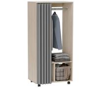 Armoire penderie - HOMCOM - avec rideau, 4 roulettes, tringle de suspension et étagères - 60 x 40 x 128 cm - effet bois naturel