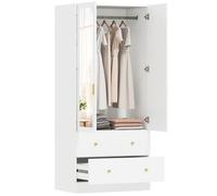Armoire penderie - HOMCOM - miroir, 2 portes, 2 tiroirs et barre de suspension - panneau de particules et MDF - 80x50x180cm - blanc