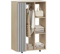 Armoire penderie - HOMCOM - mobile 4 roulettes - tringle à vêtements et étagères ouvertes - 80 x 40 x 128 cm - effet bois naturel