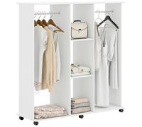 Armoire penderie - HOMCOM - mobile 6 roulettes - 2 barres de penderie - 2 tablettes au milieu - en bois - 120 x 40 x 128 cm - blanc