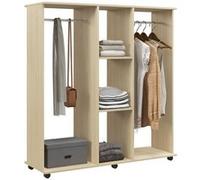 Armoire penderie meuble de rangement mobile 6 roulettes 120L x 40l x 128H cm panneaux de particules aspect bois chêne Beige G
