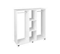 Armoire penderie meuble de rangement mobile 6 roulettes 120L x 40l x 128H cm panneaux de particules aspect bois blanc