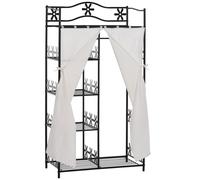 Armoire Penderie Multi Rangements 5 Étagères 84l X 42l X 159h Cm Métal Noir Motif Fleurs 2 Rideaux Blanc Noir