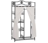 Armoire Penderie Multi Rangements 5 Étagères 84l X 42l X 159h Cm Métal Noir Motif Fleurs 2 Rideaux Blanc Noir