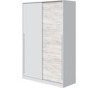 Armoire penderie MYA avec portes coulissantes L120 x H200cm - Blanc / Bois