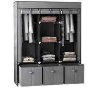 HOMCOM Armoire de Rangement en Tissu penderie Pliable avec 5 étagères, 2 Barres de Suspension et 3 tiroirs en Tissu - 125L x 43l x 162.5H cm, Gris
