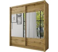 Armoire, penderie ROM 180 cm avec deux portes et miroir, dressing complet avec tringle et étagères, chêne Wotan.