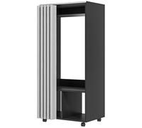Armoire Penderie Sur Roulettes - Tringle Penderie, 2 Compartiments - Effet Bois Noir Rideau Gris Gris