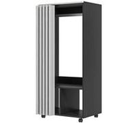 Armoire penderie sur roulettes - tringle penderie, 2 compartiments - effet bois noir rideau gris Noir G