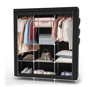 Armoire penderie tissu 130x175x45 cm noir - pliable à zip, tringle, étagères et poche latérale, dressing camping
