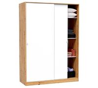 Armoire, placard avec 2 portes coulissantes coloris chêne nordique, blanc artic - longueur 120 x hauteur 200 x profondeur 50 cm