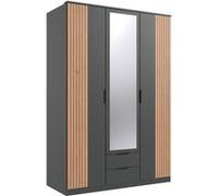 Armoire Placard avec miroir coloris graphite, rechampis imitation chêne artisan - longueur 135 x hauteur 199 x profondeur 58 cm -PEGANE- imitation chêne G