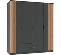 Armoire Placard coloris graphite, rechampis imitation chêne artisan - Longueur 180 x Hauteur 199 x Profondeur 58 cm -PEGANE- imitation chêne G