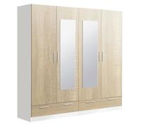 Armoire placard de rangement COLUMBIA de 4 portes avec miroirs + 2 tiroirs -longueur 202 x profondeur 51 x hauteur 200 cm
