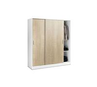 Armoire / placard de rangement de 2 portes coulissantes coloris Blanc / Chêne Cambrian - longueur 182 x profondeur 56 x hauteur 200 cm