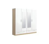 Armoire / placard de rangement de 4 portes avec miroirs + 2 tiroirs coloris Chene Cambrian / Blanc - longueur 202 x profondeur 51 x hauteur 200 cm -PEGANE- Chêne Cambrian / Blanc G