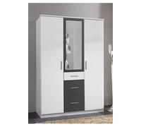 Armoire Placard, meuble de rangement + 1 miroir Blanc, rechampis graphite - Longueur 135 x Hauteur 199 x Profondeur 58 cm--