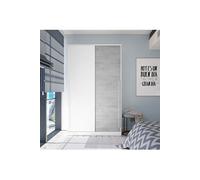 PEGANE Armoire Placard Meuble de Rangement 2 Portes coulissantes en Bois Coloris Blanc Mat et Gris Ciment - Hauteur 200 x Longueur 120 cm x Profondeur 50 cm