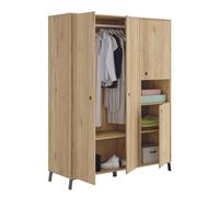 Armoire placard Meuble de rangement 4 portes coloris chêne doré - Hauteur 200 x Longueur 150 x Profondeur 55 cm