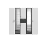 Armoire Placard, meuble de rangement avec 2 miroirs coloris Blanc, rechampis graphite - Longueur 225 x Hauteur 208 x Profondeur 58 cm - -
