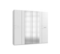 Armoire Placard, meuble de rangement avec 2 miroirs coloris Blanc + verre chrome - Longueur 225 x Hauteur 208 x Profondeur 58 cm - PEGANE -