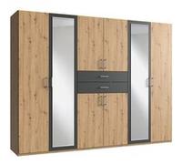 PEGANE Armoire Placard, Meuble de Rangement avec 2 miroirs Coloris Imitation chêne Artisan, rechampis Graphite - Longueur 270 x Hauteur 208 x Profondeur 58 cm