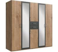 PEGANE Armoire Placard, Meuble de Rangement avec 2 miroirs Coloris Imitation chêne Poutre, rechampis Graphite - Longueur 225 x Hauteur 208 x Profondeur 58 cm