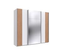 Armoire Placard, meuble de rangement avec portes coulissantes coloris blanc, rechampis imitation chêne Artisan - Longueur 225 x Hauteur 208 x