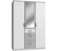 Armoire Placard, meuble de rangement Blanc, rechampis teinte béton gris clair - Longueur 135 x Hauteur 199 x Profondeur 58 cm--