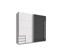 Armoire placard meuble de rangement, coloris blanc/graphite - Longueur 225 x Hauteur 210 x Profondeur 65 cm --