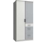 Armoire Placard, meuble de rangement coloris Blanc, rechampis gris clair - Longueur 91 x Hauteur 199 x Profondeur 58 cm