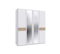 Armoire Placard, meuble de rangement coloris blanc, rechampis imitation chêne - Longueur 180 x Hauteur 208 x Profondeur 58 cm --
