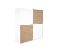 Armoire placard / meuble de rangement coloris chêne Albar /blanc - Hauteur 200 x Longueur 180 x Profondeur 60 cm - PEGANE - Blanc G