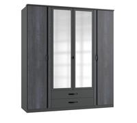 Armoire placard, meuble de rangement coloris Graphite, rechampis noir - Longueur 179 x Hauteur 199 x Profondeur 58 cm