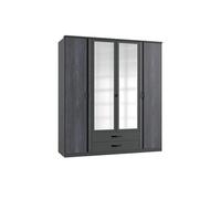 Armoire placard, meuble de rangement coloris Graphite, rechampis noir - Longueur 179 x Hauteur 199 x Profondeur 58 cm --