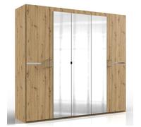 Armoire placard meuble de rangement coloris imitation chêne Artisan-chrome brillant - Longueur 225 x Hauteur 210 x Profondeur 58 cm