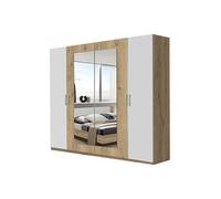 Armoire placard meuble de rangement coloris imitation chene poutre/blanc - Longueur 225 x Hauteur 210 x Profondeur 58 cm --