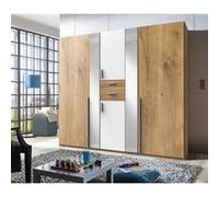 Armoire placard meuble de rangement coloris imitation chene poutre/blanc - Longueur 225 x Profondeur 208 x Hauteur 58 cm --