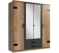 Armoire placard meuble de rangement coloris imitation chêne poutre-graphite - Longueur 180 x Hauteur 199 x Profondeur 58 cm