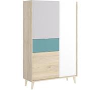 Armoire placard meuble de rangement coloris naturel-émeraude - Longueur 81 x Hauteur 137 x Profondeur 43 cm