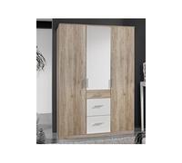 Armoire Placard, meuble de rangement Imitation chêne San Remo, rechampis blanc - Longueur 135 x Hauteur 199 x Profondeur 58 cm--
