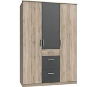 Armoire Placard, meuble de rangement Imitation chêne San Remo, rechampis graphite - Longueur 135 x Hauteur 199 x Profondeur 58 cm-PEGANE- imitation chêne