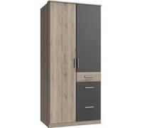 Armoire Placard, meuble de rangement Imitation chêne San Remo, rechampis graphite - Longueur 91 x Hauteur 199 x Profondeur 58 cm --
