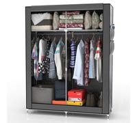 Intirilife Armoire Pliante 108x170x45 cm en Gris Cash - Armoire en Tissu avec Fermeture éclair avec Tringle à vêtements, Poche latérale et Compartiments - Étagère enfichable, Cadre métallique